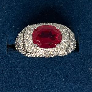 Ruby with Diamond Accents 925 Sterling Silver